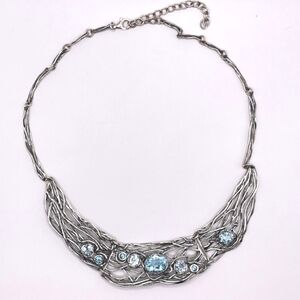 PZ Israel 925 Sterling Silver Blue Topaz Artisan Statement Necklace